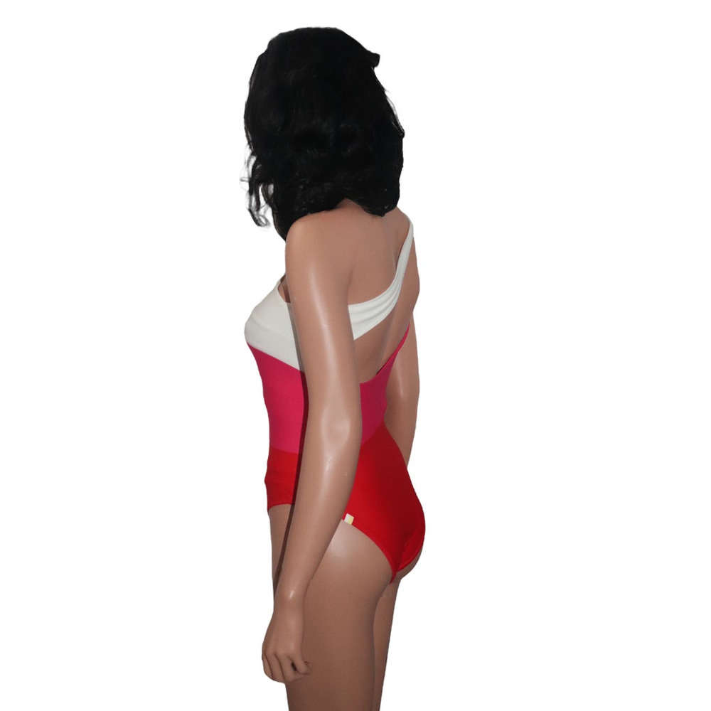 summersalt One-Shoulder Colorblock One-Piece Swimsuit in Red, Pink & Cream - Picture 2 of 7